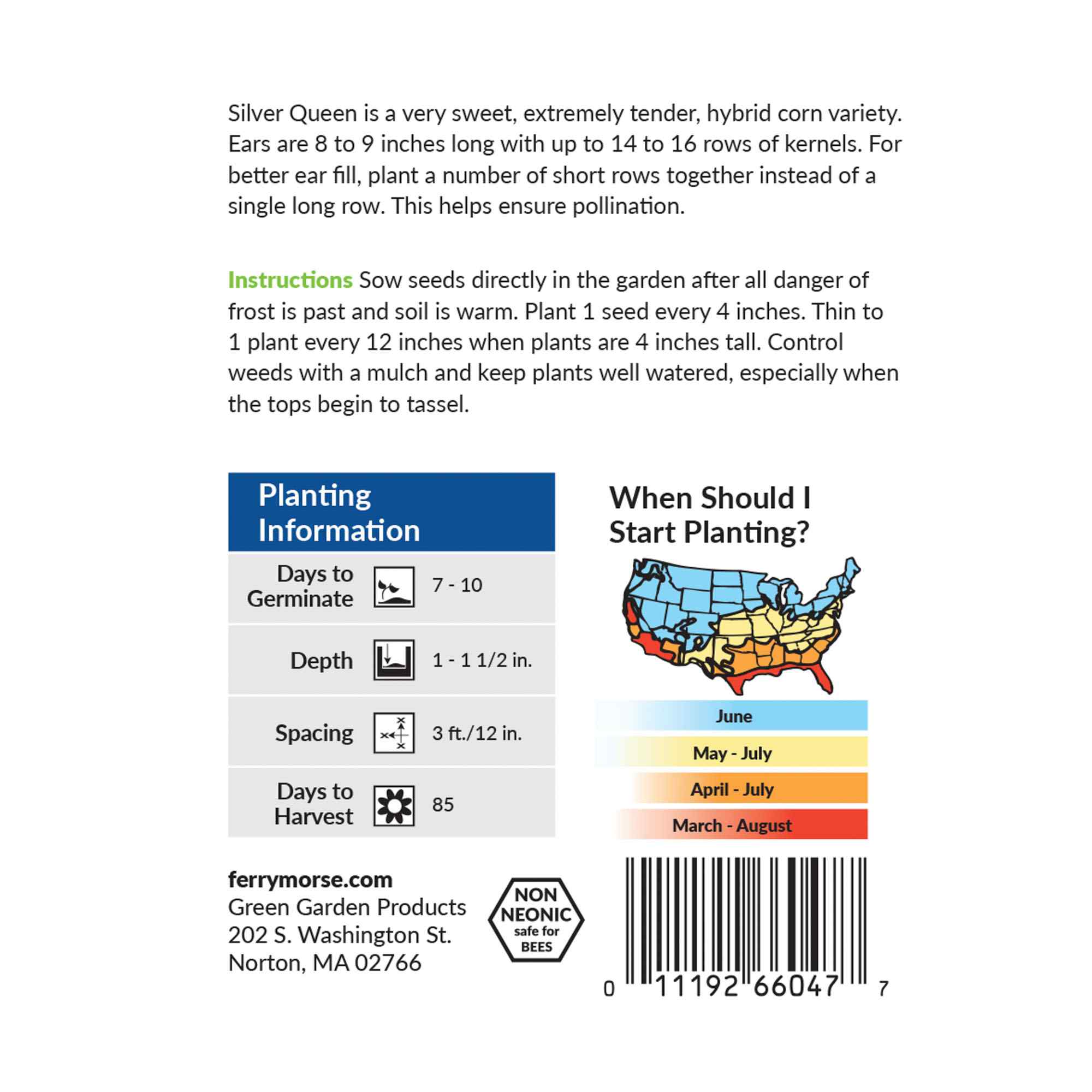 Ferry-Morse sweet corn silver queen hybrid seed packet